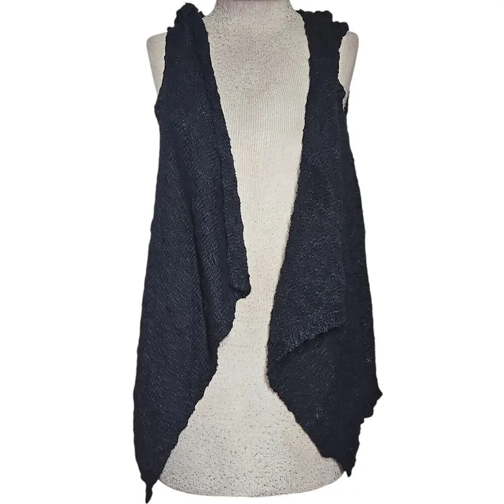 Black Sleeveless Hooded Cotton Blend Sweater Size Small